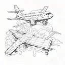 Airplane and plane ticket and fire tattoo design idea