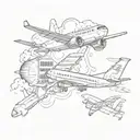 Airplane and plane ticket and fire tattoo design idea