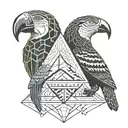 A geometric tattoo of a toucan and a jaguar in Front of a mountain tattoo design idea