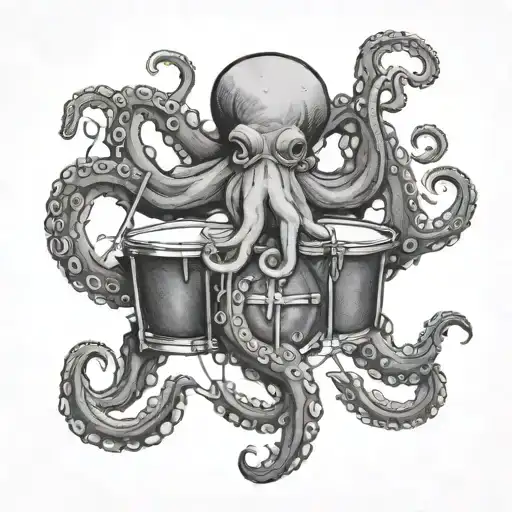 Octopus playing the snare drums tattoo design idea