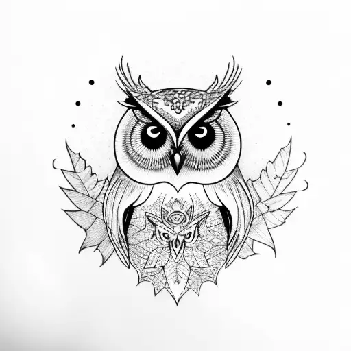 Owl autumn tattoo design idea