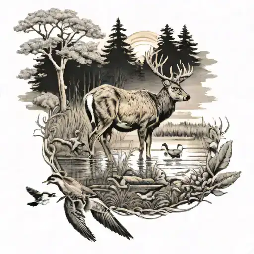 hunting, not all who wander are lost, deer, ducks, turkeys  tattoo design idea