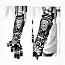 robot arm with detail tattoo design idea