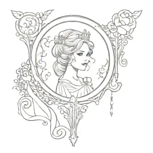 Handheld princess mirror simple tattoo design tattoo design idea