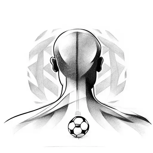I want to create a tattoo design that shows the back of a 25 year old boy in a soccer uniform with a soccer ball standin tattoo design idea