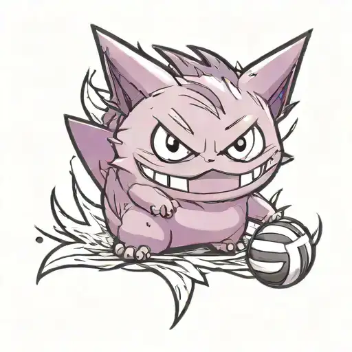 Pokemon gengar playing with a volleyball tattoo design idea
