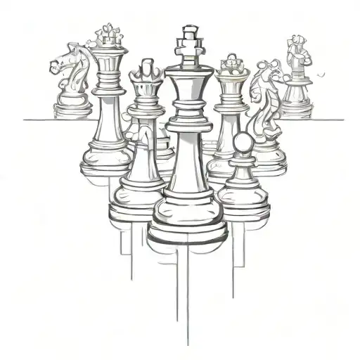 Chess pieces arranged in a dynamic composition inspired by a winning game position tattoo design idea