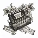 VHS tape with flowers with the words "you're the greatest thing we lost"  tattoo design idea