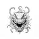 Cartoon trex making a heart tattoo design idea