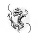 Cartoon trex making a heart tattoo design idea