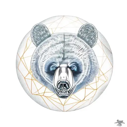 Walking black bear with forest and planets tattoo design idea