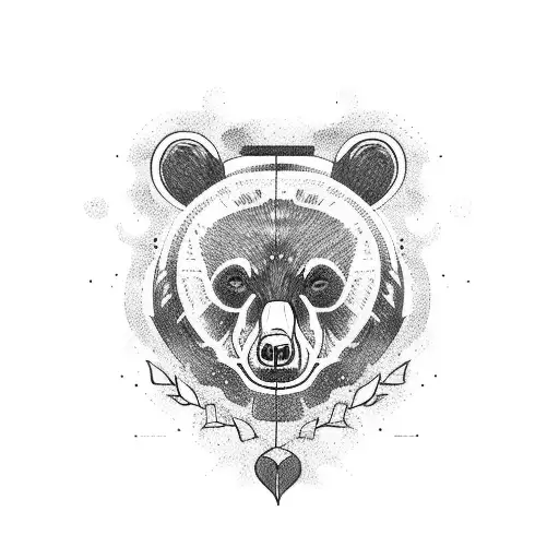Walking black bear with forest tattoo design idea