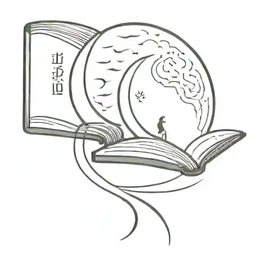 moon with book open in front tattoo design idea