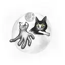 A witch's hand casting a spell with a cat familiar by her side, under a full moon tattoo design idea