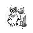 A witch's hand casting a spell with a cat familiar by her side, under a full moon tattoo design idea