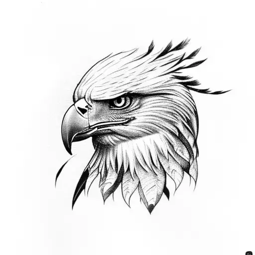 An eagle's head with intricate feather details tattoo design idea