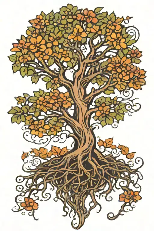 tree of life root spreading smoked horizontal tattoo design idea