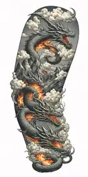 mountains, clouds, fire, dragon tattoo design idea