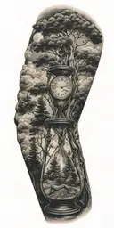 clouds, trees, hourglass, hunting  tattoo design idea