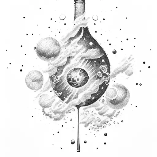 wine bottle with galaxy supernova comin out the top of it  tattoo design idea