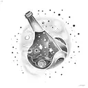 wine bottle with galaxy supernova coming out  tattoo design idea