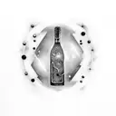 wine bottle with galaxy supernova coming out  tattoo design idea