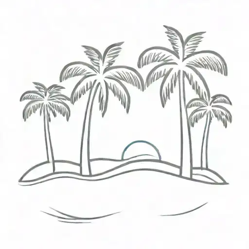 outline of palm trees on the beach with ocean waves  tattoo design idea