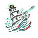 sinking ship lighthouse tattoo design idea