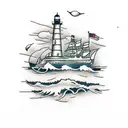 sinking ship lighthouse tattoo design idea