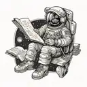 An astronaut reading a book in outer space surrounded by celestial bodies tattoo design idea