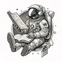 An astronaut reading a book in outer space surrounded by celestial bodies tattoo design idea