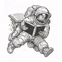 An astronaut reading a book in outer space surrounded by celestial bodies tattoo design idea