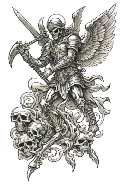 St. Michael fighting a skeleton tattoo design idea