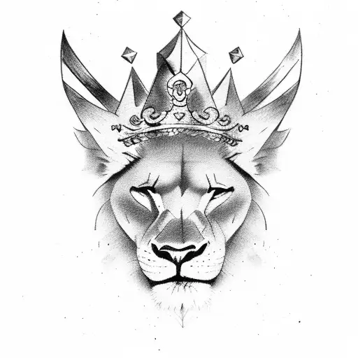 A lioness with a crown on her head, symbolizing strength and power tattoo design idea