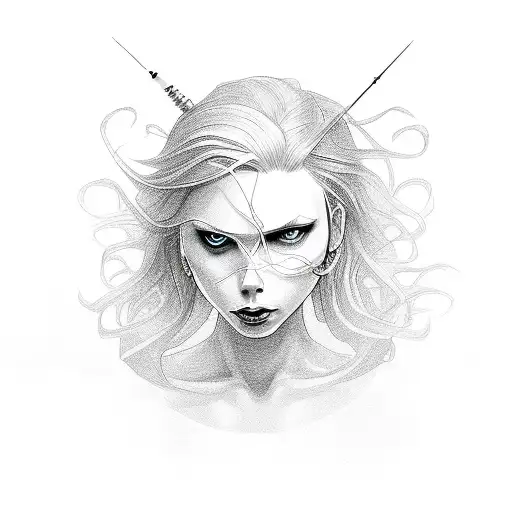 black widow with 11 on the back tattoo design idea