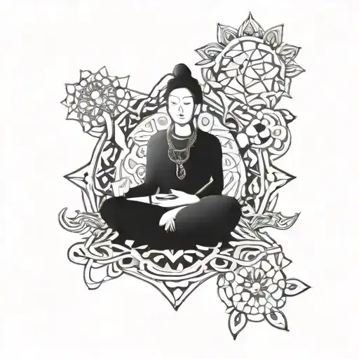 A funky psychedelic design incorporating elements of meditation tattoo design idea