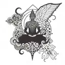 A funky psychedelic design incorporating elements of meditation tattoo design idea