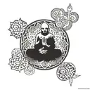 A funky psychedelic design incorporating elements of meditation tattoo design idea