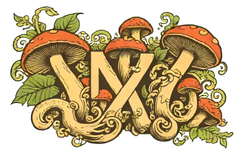 letters WARD wrapped in mushrooms growing tattoo design idea