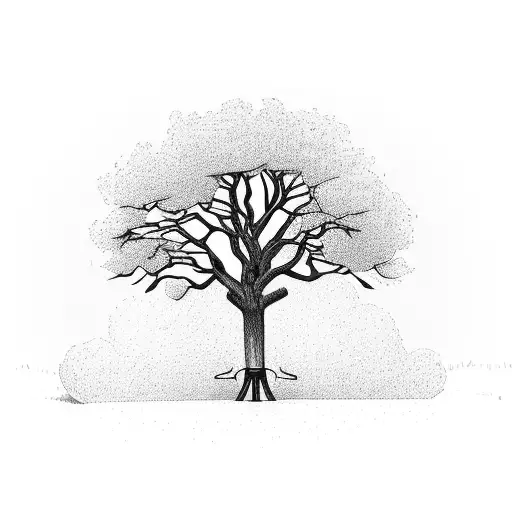 Large tree in a yard with a bicycle leaning against the truck of the tree and a football jersey number 34 tattoo design idea