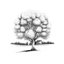 Large tree in a yard with a bicycle leaning against the trunk of the tree and a football jersey number 34 tattoo design idea