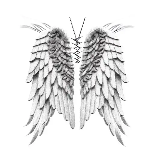Folded Angel wings with barbed wires tattoo design idea