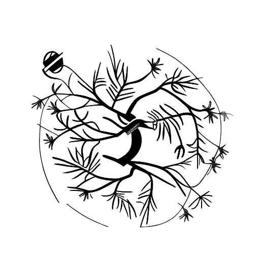 A dumbbell entwined with branches and leaves, symbolizing the balance between nature and fitness tattoo design idea