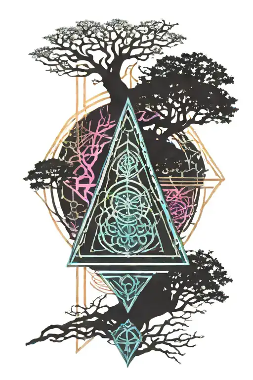 yggdrasil tree and gungnir spear in it tattoo design idea