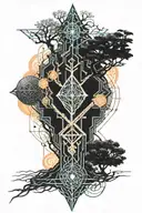 yggdrasil tree and gungnir spear in it tattoo design idea