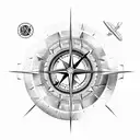 upper half 3D compass with airplane integrated tattoo design idea