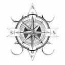 upper half 3D compass with airplane integrated tattoo design idea