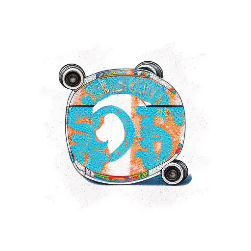 broken skateboard With the word "Boston" tattoo design idea