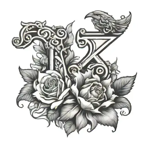 The Letter D and K and the Year 1992 and 1996 with Flowers  tattoo design idea