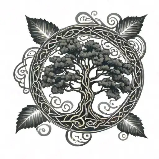 tree of life with celtic spiral merging tattoo design idea
